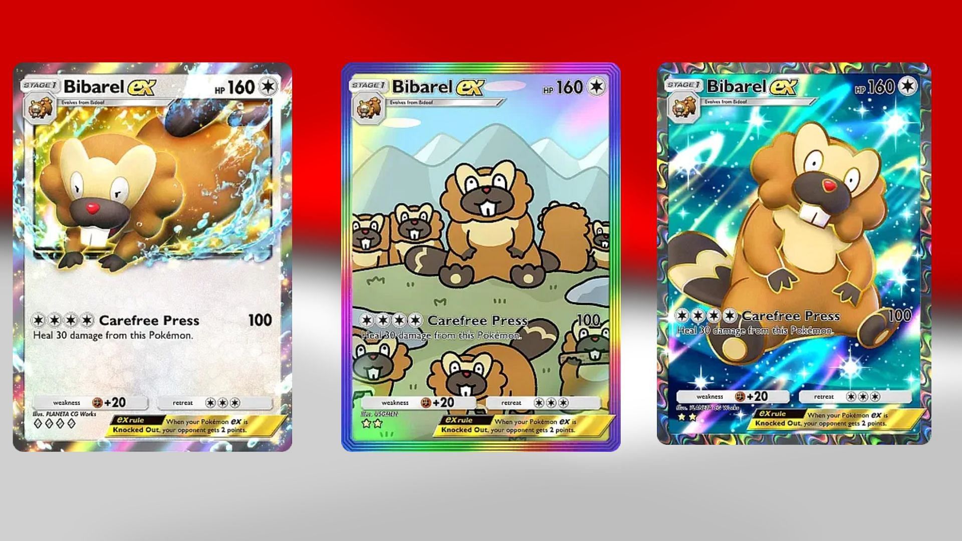 All Bibarel ex variants in PTCGP (Image via TPC)